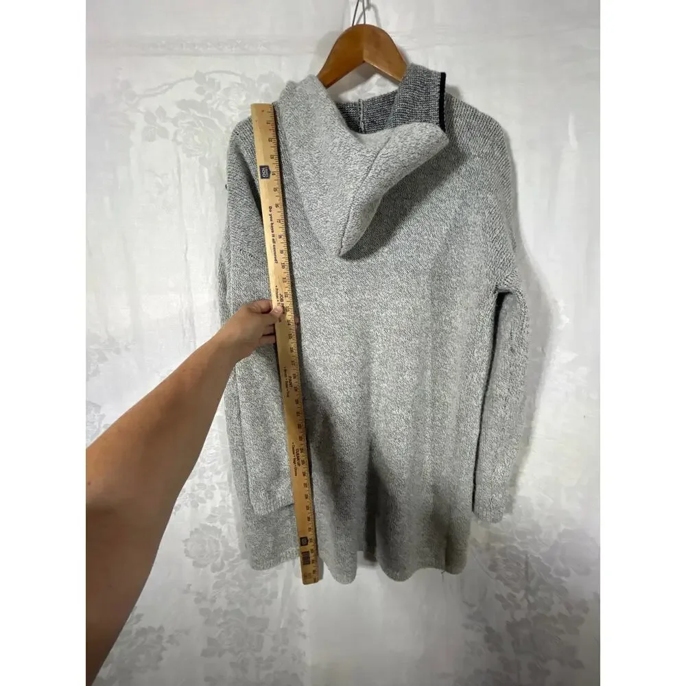 Hail3y:23 Cardigan Sweater Medium PETITE Gray Hooded Applique Embroidered Pocket - Picture 15 of 15